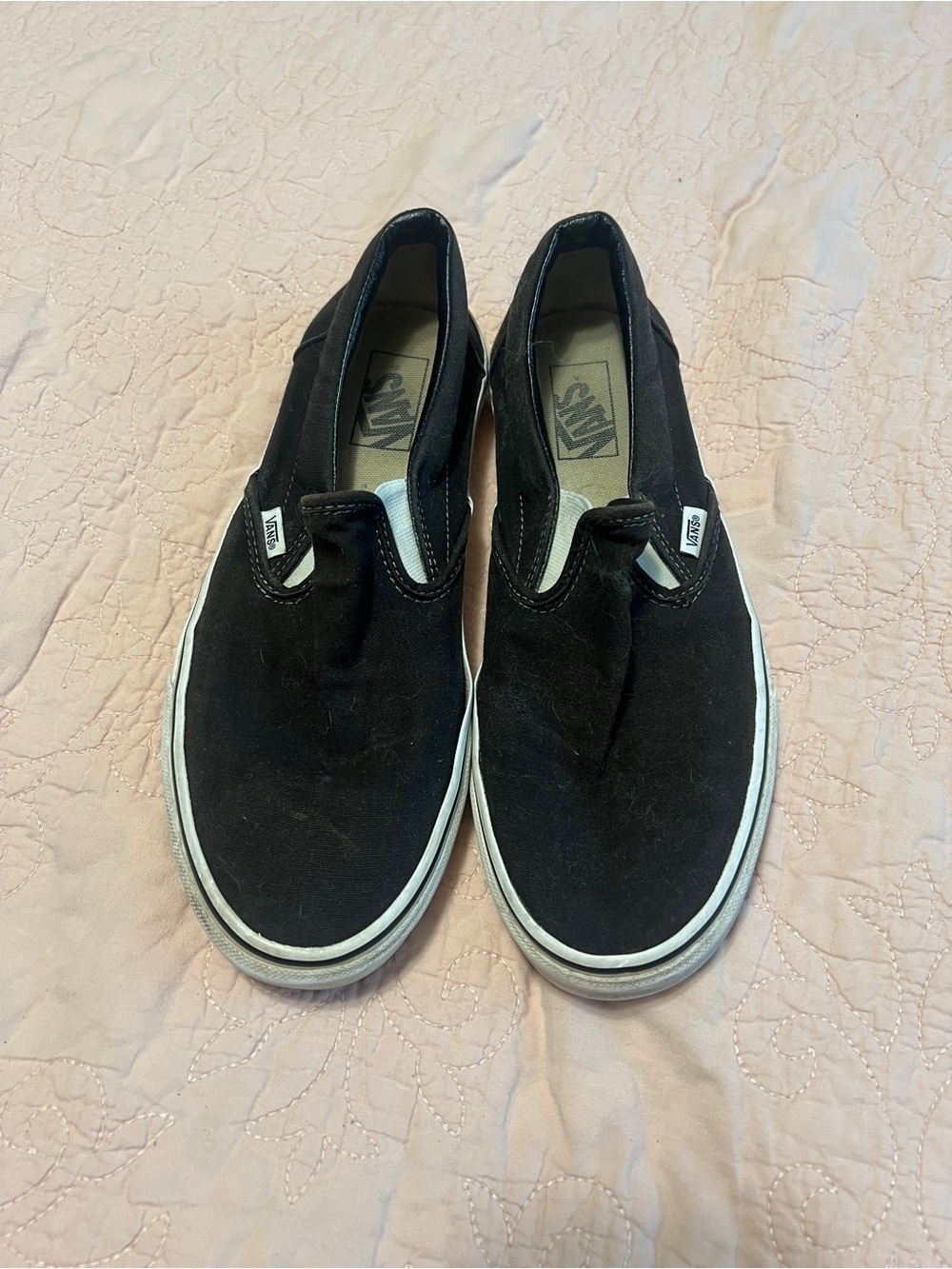 Vans Black Slip-On Canvas Loafers with White Sole